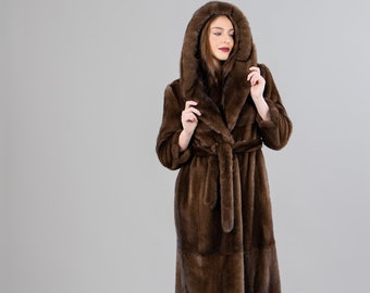 Monogram Mink Hooded Wrap Coat - Ready to Wear