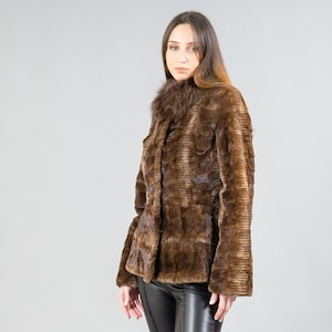 Braune Echt Nerz Pelzjacke Mit Fuchspelz Kragen Mittlere Länge