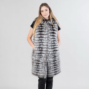 Luxurious Silver Fox Fur Vest with Hood