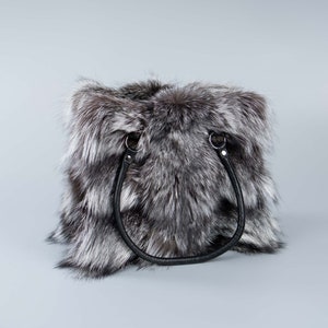 Silver Fox Fur Handbag With Leather Details