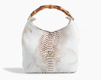 White Leather Handbag with Bone Handle