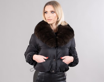 Black short jacket with fox fur