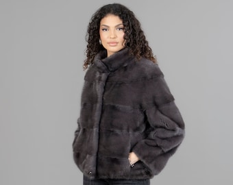 Mink fur jacket in dark gray color