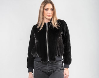 Chaqueta de piel de visón auténtica en color negro