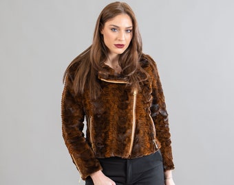 Veste en fourrure de vison de couleur marron