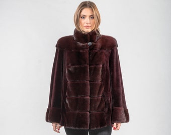 Veste en fourrure de vison véritable de couleur bordeaux