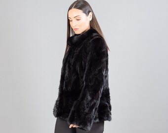Black Mink Fur Jacket With A Fox Fur Collar