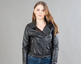 Short Leather Jacket In Black Color