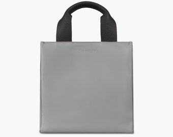 Small leather tote bag in gray color
