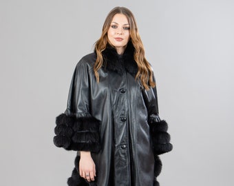 本革フォックスファーコート ブラックベージュ Y-244 高級 フォックス