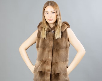 Real Mink Fur Vest in Brown Colors