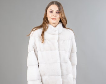 Veste en fourrure de vison véritable de couleur beige