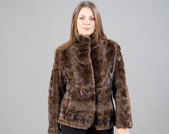 Braune Nerz Jacke Mit Pelzkragen