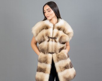 Beige Raccoon Fur Vest - Women's Luxury Outerwear
