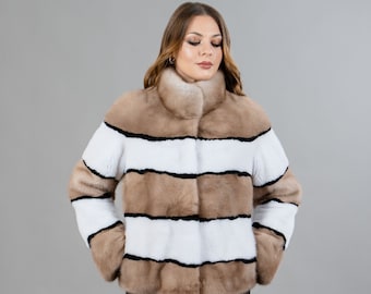 ジャケット・アウター HAND-PAINTED RECYCLE FUR JACKET Vintage 70s Cream Shaggy Wool Jacket, Shapes & Things
