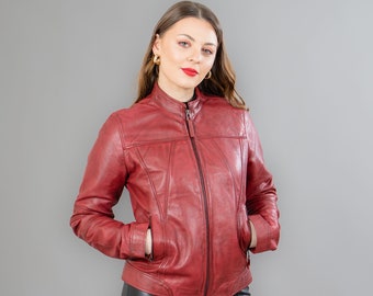 Leather jacket in red color