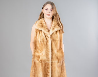 フード付きロングシアードミンクファーベスト！新品本物の天然本毛皮