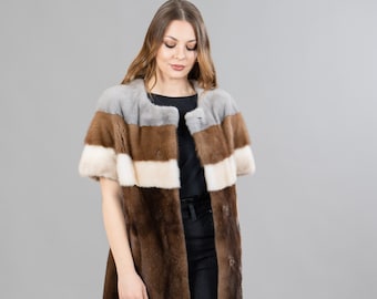 Jacka i äkta minkpäls med korta ärmar