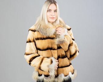 Gold Mink Fur Jacket With Fox Fur Details