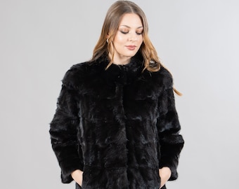 Mink fur jacket in black color
