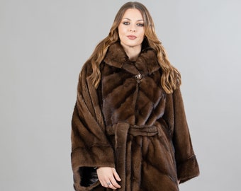 Cape En Fourrure Vison Vintage – Années 50, Couleur Marron, Doublure Soie – Pièce Unique Et élégante