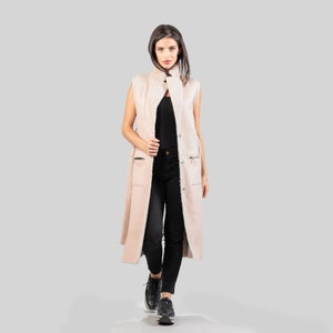 Long Reversible Sheepskin Vest In Pastel Colors Real Sheep Wool  Pastel Vest