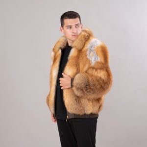 Men&#39;s gold fox fur Jacket in bomber style