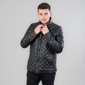 Veste en cuir rembourrée en cuir d'agneau de couleur noir et marron veste en cuir rétro
