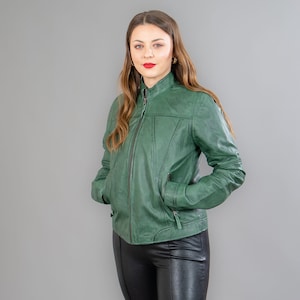 Plus size olive green store leather jacket