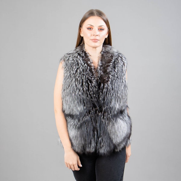 Real Fox Fur Vest In Silver Color