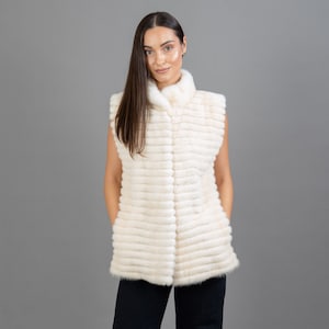 Beige Mink Fur Vest with Leather Details