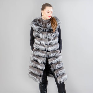 Silver fox fur vest with rabbit fur details