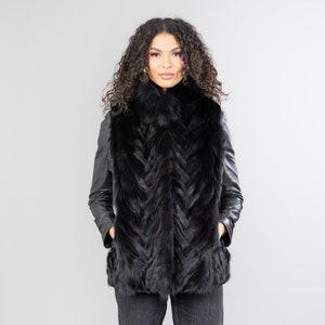 Fox fur vest in black shade
