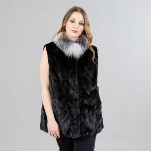Black mink fur vest with fox fur details