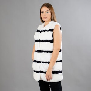 Real Rex Rabbit Fur Vest In Black And White Colors
