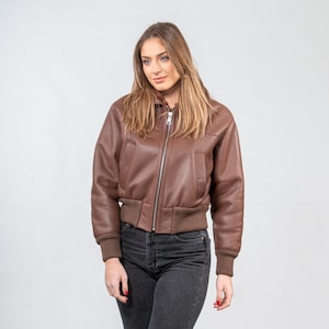 Brown sheepskin bomber jacket