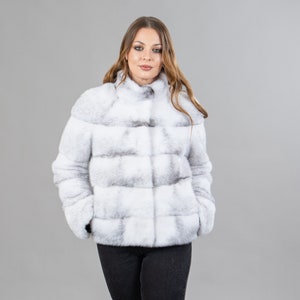 Mink fur jacket in black and white color