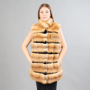 Real Fox Fur Vest In Golden Color With Rabbit Fur Details