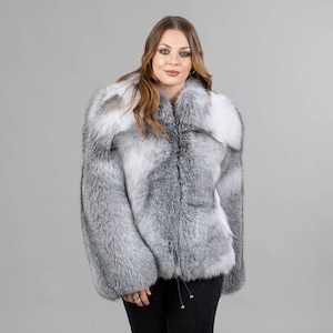 Fox fur jacket in gray color