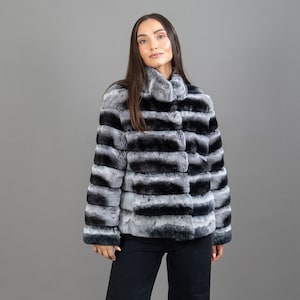 Real Rex Rabbit Fur Jacket With An Upright Thick Collar