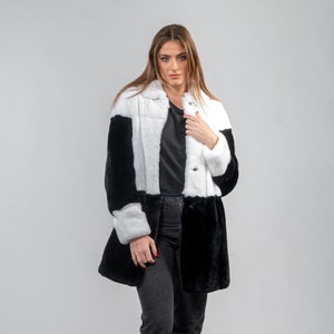 Rabbit fur coat in black and white color