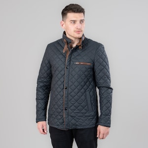 Veste en cuir d'agneau véritable bleu avec détails marron