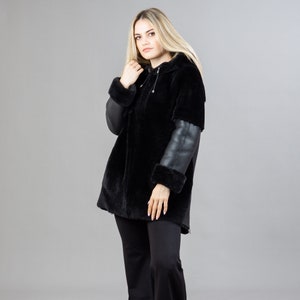 Black Reversible Sheepskin Coat With A Hood