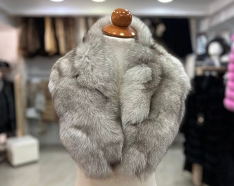 Collo in vera pelliccia di volpe color ghiaccio – Sciarpa staccabile per donna