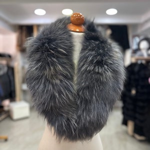 Luxurious Real Fox Fur Collar in Gray Blue - Detachable Winter Wrap