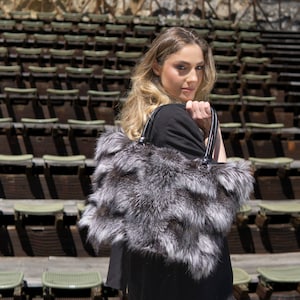 Silver Fox Fur Handbag With Leather Details
