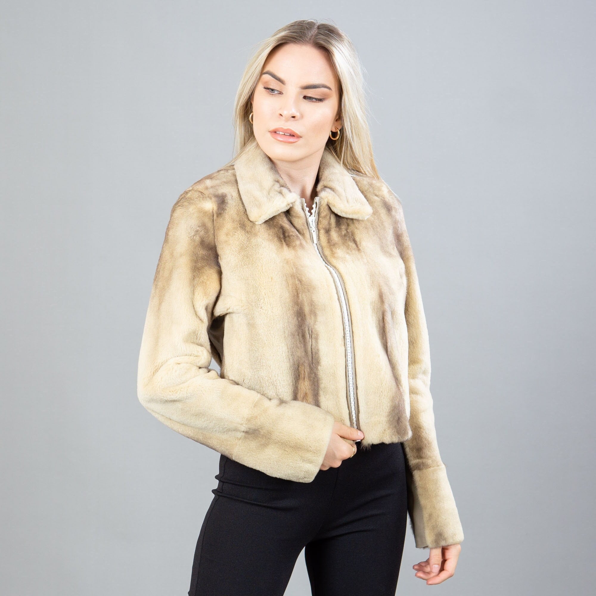 コート PLAIN FW25 FAKE MINK FUR JACKET (JJ25068 BEIGE) Christian Mosaic Mink Bomber Jacket for Men in Beige