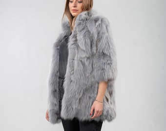 Fox Fur Jacket in Gray Color Etsy