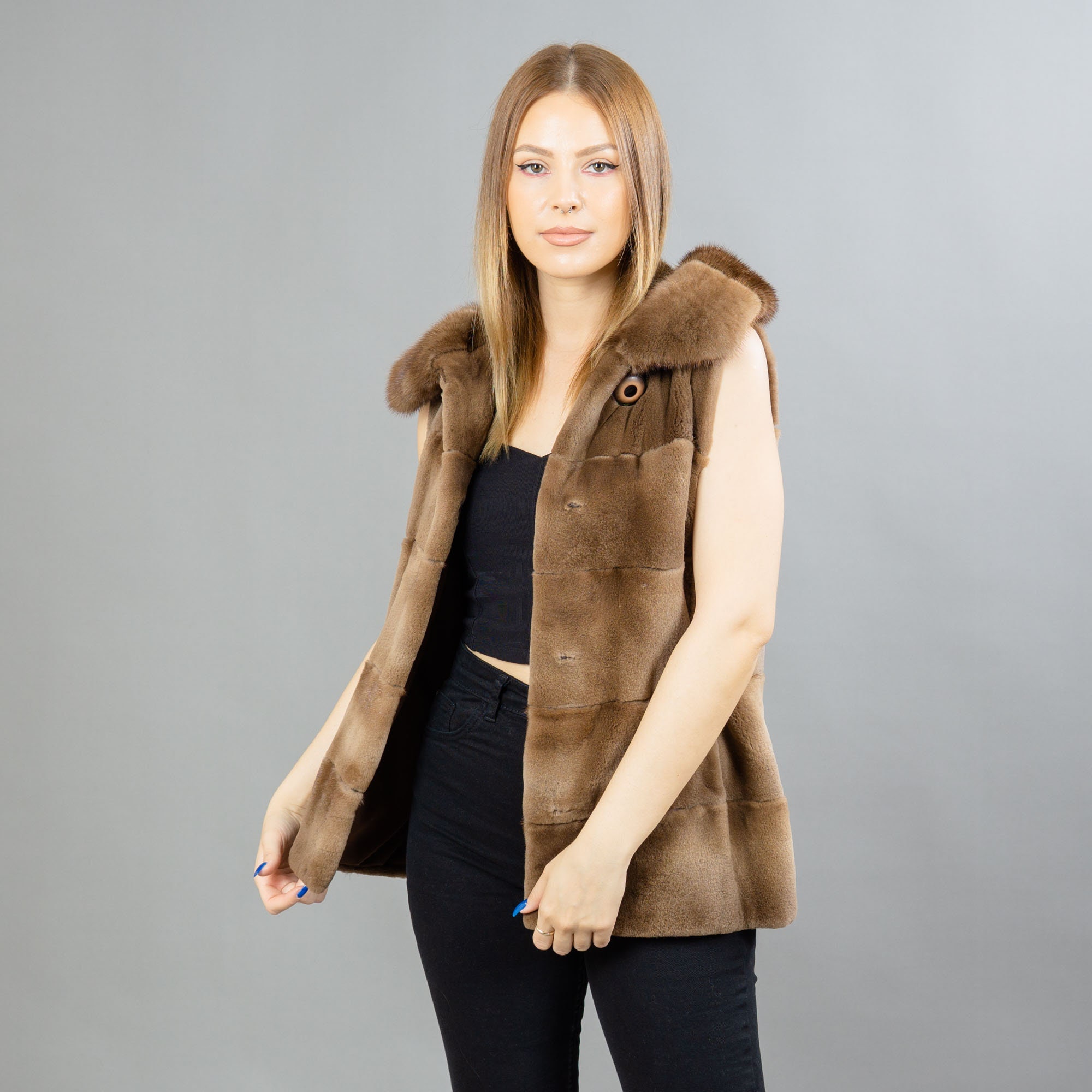 Real Mink Fur Vest in Brown Colors Etsy