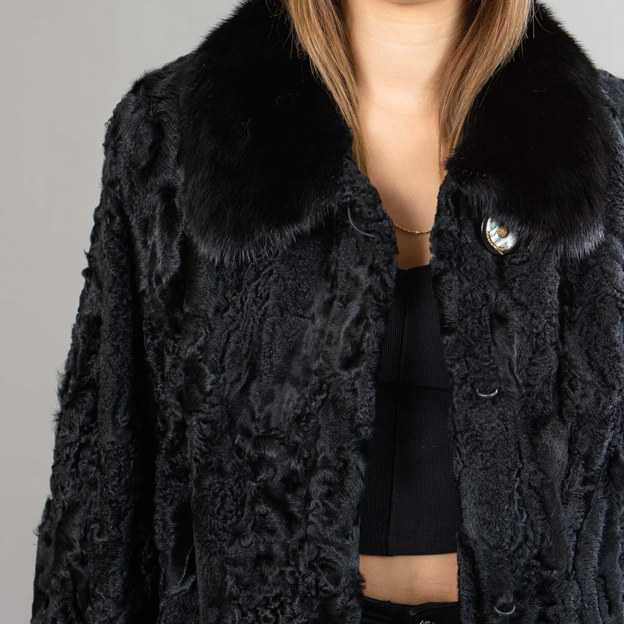 Real Astrakhan Fur Jacket in Black Color With Mink Fur
